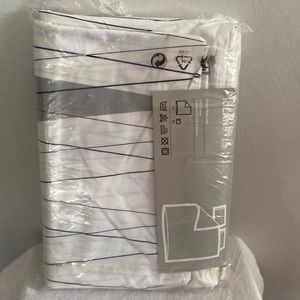 IKEA KILAN Full Queen Duvet Cover with 2 Pilowcases Gray Black on White